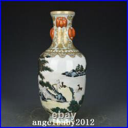 12 Chinese Old Porcelain Qing dynasty qianlong mark famille rose deer Pine Vase