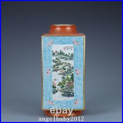 12 Old Porcelain Qing dynasty qianlong mark famille rose landscape Square Vase