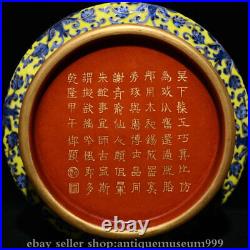12 Qianlong Yellow Ground Blue White Famille Rose Porcelain Hundred Horses Vase
