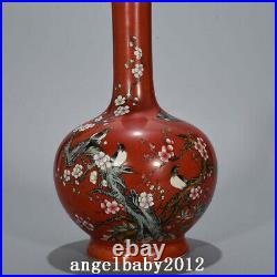 12 Qing dynasty qianlong mark Porcelain famille rose Magpie Plum blossom Vase