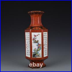 12 Qing dynasty qianlong mark Porcelain famille rose flower bird Hexagon Vase