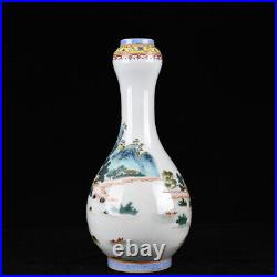 12Antique dynasty Porcelain qianlong mark famille rose landscape character vase
