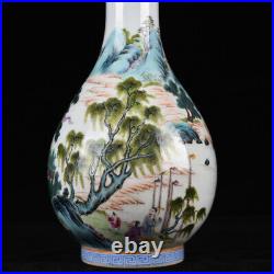 12Antique dynasty Porcelain qianlong mark famille rose landscape character vase