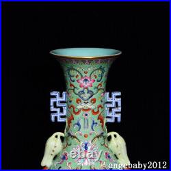 13.2 Antique Porcelain Qing dynasty qianlong mark famille rose flower bat Vase