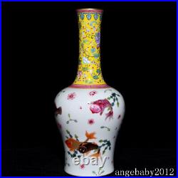 13.2 China Porcelain Qing dynasty qianlong mark famille rose fish flower Vases