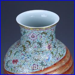 13.3 Old chinese porcelain Qing dynasty qianlong mark famille rose lotus vase