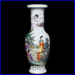 13.4 A pair Qing dynasty qianlong mark Porcelain famille rose maid deer Vase