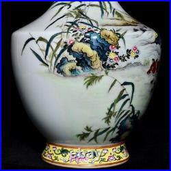 13.4 Old Porcelain Qing dynasty qianlong mark famille rose fox double ear Vase
