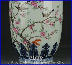 13.6 Qianlong Chinese Blue white Famille rose Porcelain Flower Bird Vase Bottle