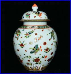 13.6 Qianlong Marked China Famile Rose Porcelain butterfly Pot Jar Crock Pair