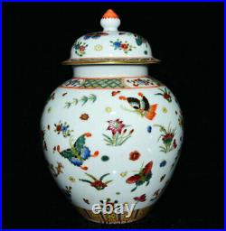 13.6 Qianlong Marked China Famile Rose Porcelain butterfly Pot Jar Crock Pair