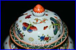 13.6 Qianlong Marked China Famile Rose Porcelain butterfly Pot Jar Crock Pair