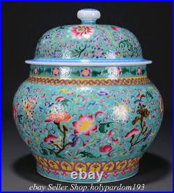 13.6 Qianlong Marked Chinese Famille rose Porcelain Flower Lid Jar Pot Crock