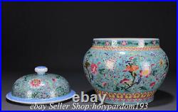 13.6 Qianlong Marked Chinese Famille rose Porcelain Flower Lid Jar Pot Crock