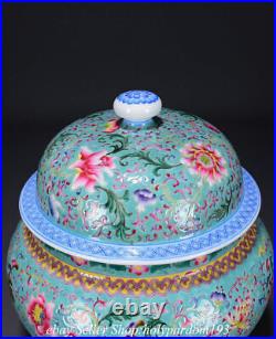 13.6 Qianlong Marked Chinese Famille rose Porcelain Flower Lid Jar Pot Crock