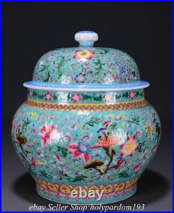 13.6 Qianlong Marked Chinese Famille rose Porcelain Flower Lid Jar Pot Crock