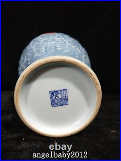 13.8 Antique Porcelain qing dynasty qianlong mark cyan famille rose peach Vase