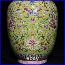 13.8 China Porcelain Qing dynasty qianlong mark famille rose lotus phoenix Vase