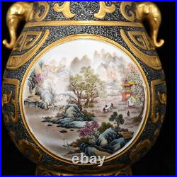 13.8 Chinese Porcelain qing dynasty qianlong mark famille rose landscape Vase