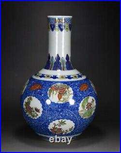 13.8Antique dynasty Porcelain Qianlong mark famille rose Twelve Flower God vase