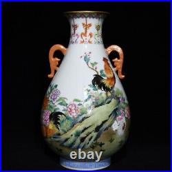 13 Antique Porcelain Qing dynasty qianlong mark famille rose chicken peony Vase