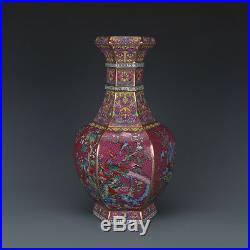 13 China Antique Porcelain Qing qianlong famille rose flowers and birds Vase