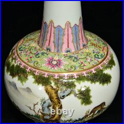 13 Marked old china Qianlong famille rose porcelain animal deer bottle vase