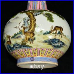 13 Marked old china Qianlong famille rose porcelain animal deer bottle vase