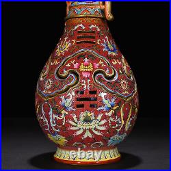 13 Old porcelain qing dynasty qianlong mark famille rose flower double ear Vase