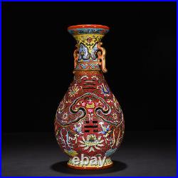 13 Old porcelain qing dynasty qianlong mark famille rose flower double ear Vase
