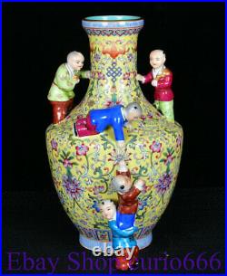 13 Qianlong Marked Old Famile Rose Porcelain Tongzi Kids Flower Bottle Vase