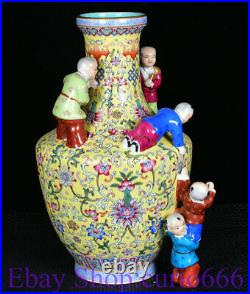 13 Qianlong Marked Old Famile Rose Porcelain Tongzi Kids Flower Bottle Vase