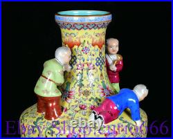 13 Qianlong Marked Old Famile Rose Porcelain Tongzi Kids Flower Bottle Vase