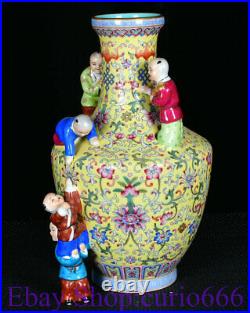 13 Qianlong Marked Old Famile Rose Porcelain Tongzi Kids Flower Bottle Vase