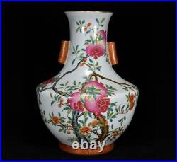 13Antique dynasty Porcelain Qianlong mark famille rose flowers pomegranate vase