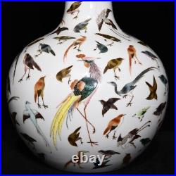 14.2 China Porcelain Qing dynasty qianlong mark famille rose bird phoenix Vase
