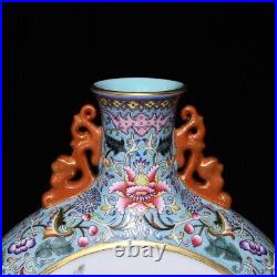 14.2 Old China Porcelain Qing dynasty qianlong mark famille rose landscape Vase