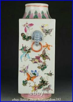 14.4 Qianlong Chinese Famille rose Porcelain Butterfly Elephant ear Vase Bottle