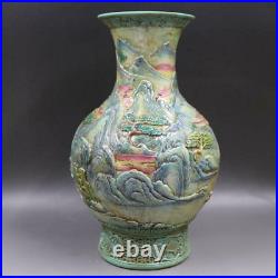 14.5Antique dynasty Porcelain Qianlong mark famille rose landscape scenery vase