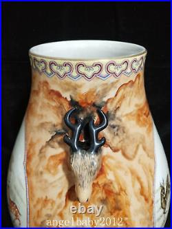 14.6 A pair Antique Porcelain Qing dynasty qianlong mark famille rose deer Vase