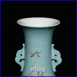 14.6 Antique Porcelain Qing dynasty qianlong mark famille rose peony bird Vase