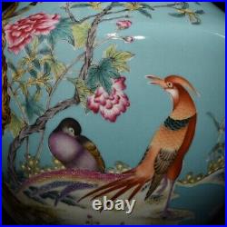 14.6 Antique Porcelain Qing dynasty qianlong mark famille rose peony bird Vase