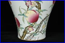 14.6 Antique dynasty Porcelain qianlong mark famille rose flowers Peaches vase