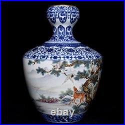 14.8 Antique Porcelain Qing dynasty qianlong mark famille rose deer Pine Vase