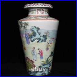 14.8 Chinese Porcelain Qing dynasty qianlong mark famille rose man flower Vase