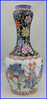 14 Qianlong Nian Zhi Vase Chinese Famille Rose Porcelain Playing Court Figures