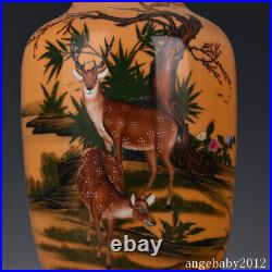 15.3 Antique Porcelain qing dynasty qianlong mark famille rose double deer Vase