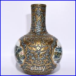 15.3 Antique dynasty Porcelain qianlong mark famille rose landscape house vase