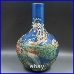 15.4Chinese antique Porcelain qing qianlong famille rose Flowers and birds vase