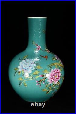 15.7 A pair Porcelain qing dynasty qianlong mark famille rose flower bird Vase